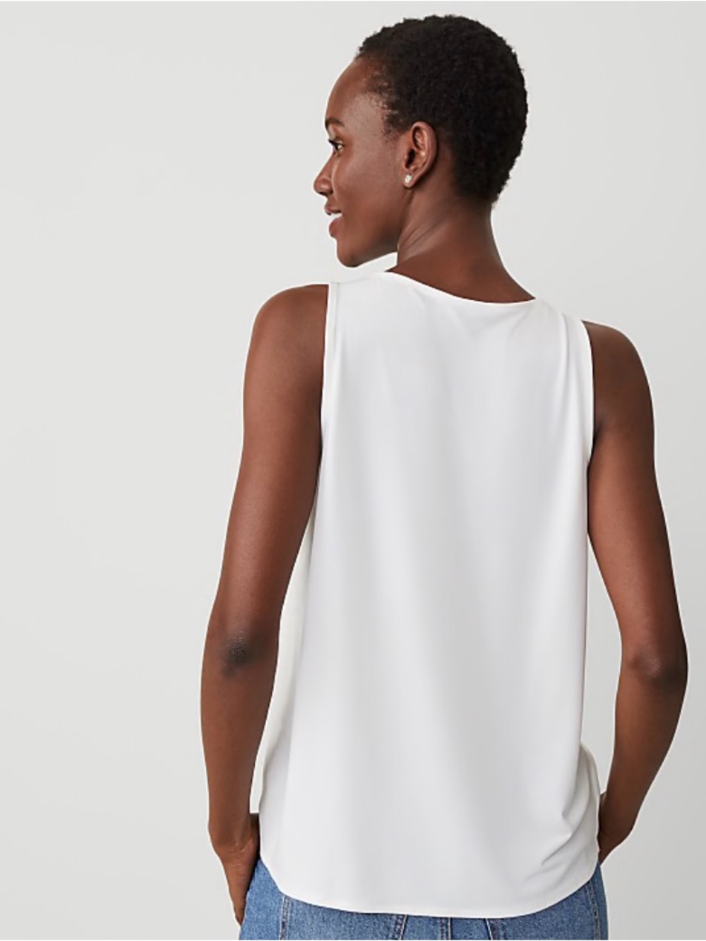 Ann Taylor Pleated Mixed Media V-Neck Shell in White